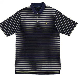 Ralph Lauren Polo Golf Navy/Yellow Striped Polo 100% Pima Cotton Shirt Large